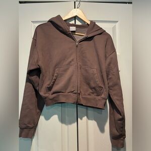Aritzia TNA Cozy Fleece Boyfriend Zip-up Jacket, size: small